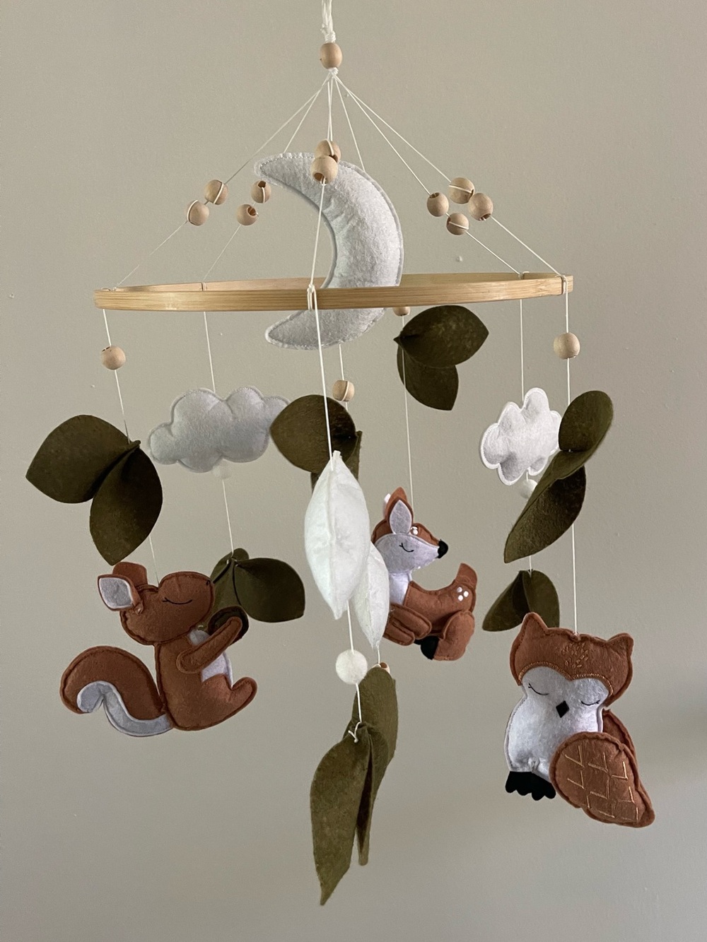 Handmade Felt Woodland Animals Crib Mobile Boho Forest Nursery Decor